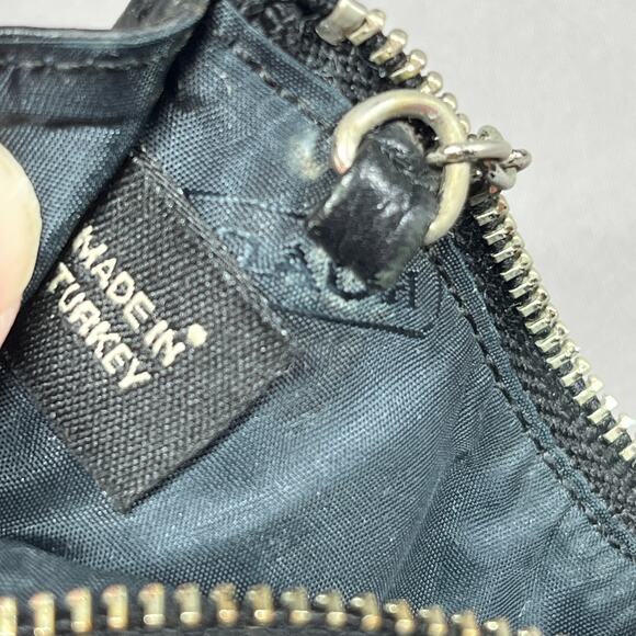 COACH Keychain Coin Purse Wallet Black Signature Jacquard & Leather Trim - Picture 8 of 12